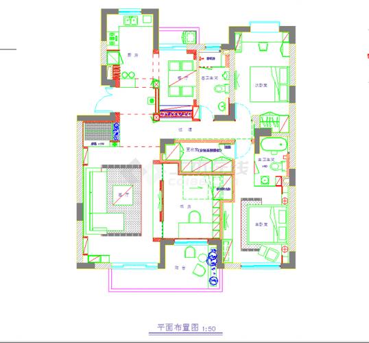 某地单层现代风格四室二厅装修建筑设计cad图纸(含实景)_土木在线